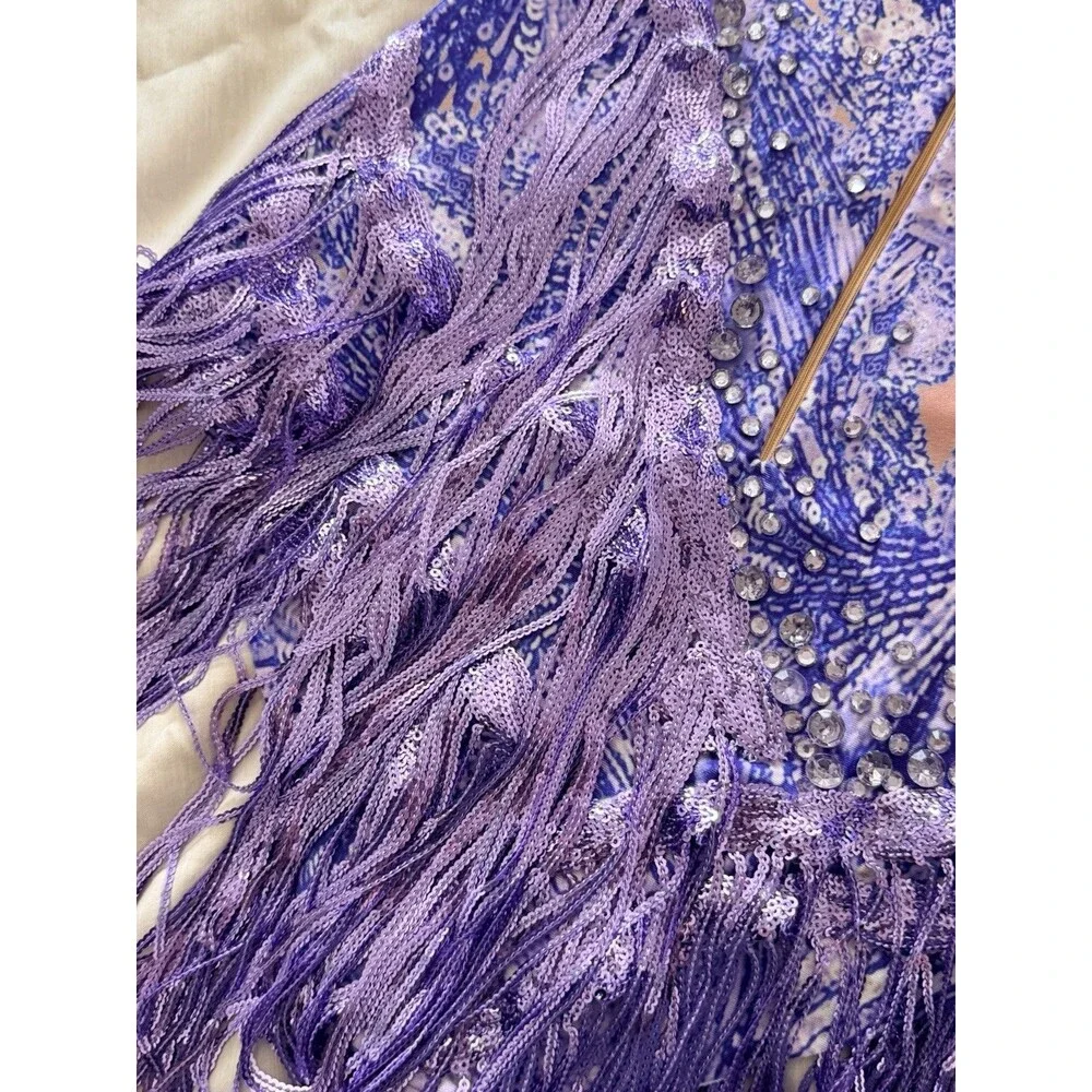Single-Sleeve Tassel Fashion High-Cut Jumpsuit Latin Dance Performance Clothing - Picture 5 of 8